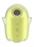 Satisfyer Glowing Ghost in yellow and white, featuring a rounded shape and control buttons on the front.