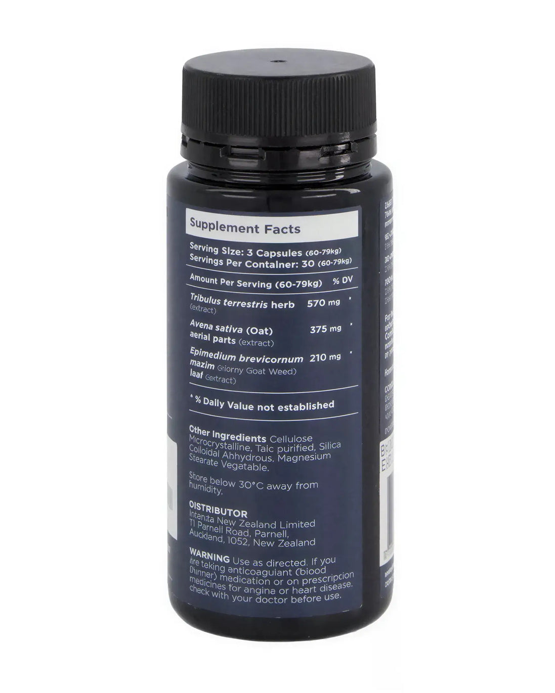 Herbal Ignite Him 90 capsules in a black bottle with a detailed supplement facts label on the back.