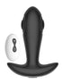 Black remote-controlled butt plug with a tapered design and a white remote control.