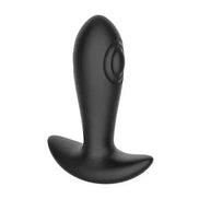 Black remote-controlled butt plug with a tapered shape and a flared base for safety.