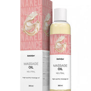 Satisfyer Massage Oil Neutral 250ml in a clear bottle with a pink and white box featuring a dragon design.