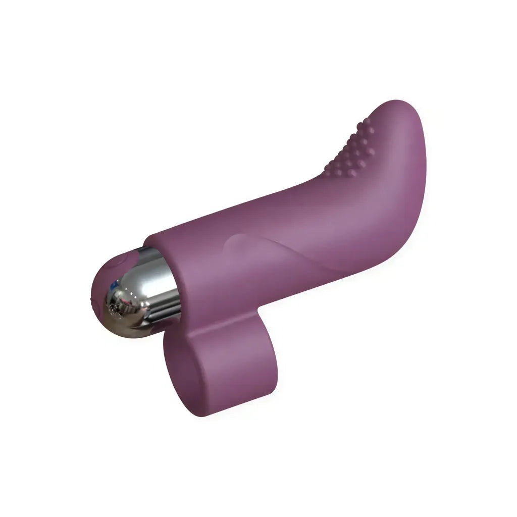 Nood Soft Spot finger vibrator in purple with a textured surface and a shiny silver tip.