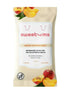 Sweetums peach scented daily wipes packaging featuring peaches and a cream background, labeled for intimate use.