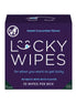 Sweet cucumber flavored Lucky Wipes box, purple design, contains 10 intimate wipes, with a playful smiley logo.