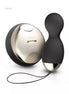 Lelo Hula Beads in black silicone with a shiny gold base and a charging case, displayed on a white background.