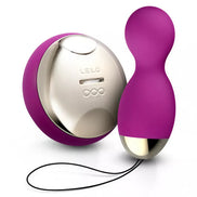 Lelo Hula Beads in vibrant purple with a sleek design, featuring a round remote control and a textured bead.