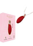 Ruby necklace vibrator in red with gold accents, displayed alongside its pink packaging.