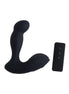 Black Share Satisfaction Boi anal vibrator with a curved design and remote control, featuring textured grip and buttons.