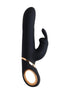 Black silicone Share Satisfaction Dee Rabbit vibrator with a gold accent and a curved design for stimulation.