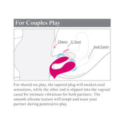 3Some Double Ecstasy, a tapered silicone sex toy designed for couples, highlighting clitoral and G-spot stimulation.